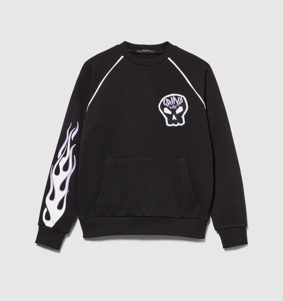 Oversized sweatshirt with patch - boys' knitwear - Black | Sisley Young image number 1